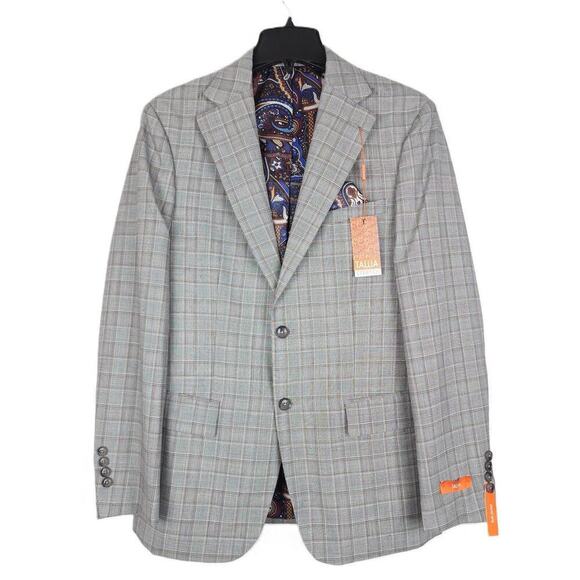 Tallia Slim-Fit Stretch Wool Suit Jacket Cream/Brown Plaid 38R NWT *Defect* - Picture 1 of 8